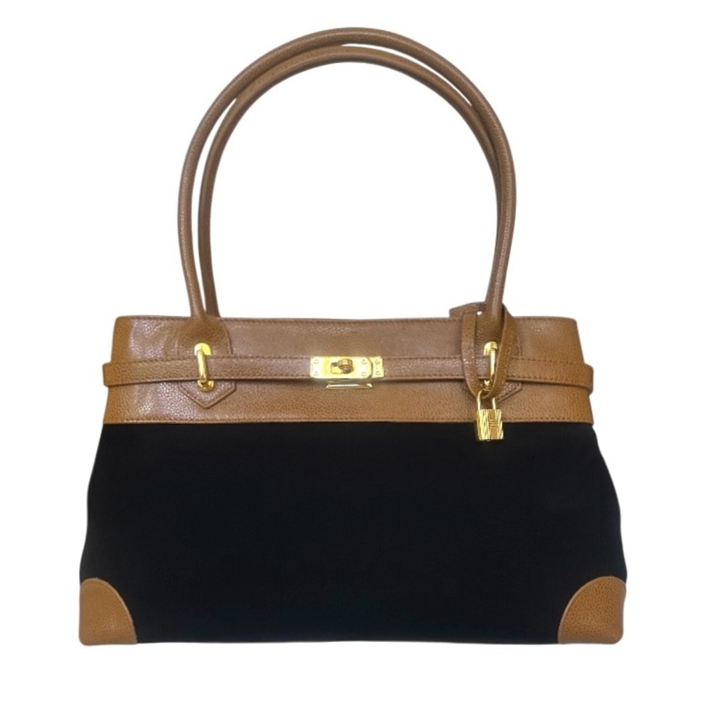 Women’s Two-Tone Black and Brown Leather-Trim Tote Kelly  Ashneil  Birkin cognac
